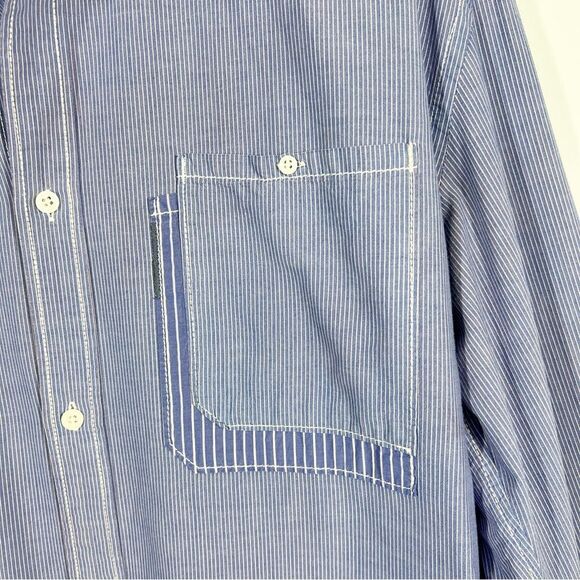 So Cal Men’s Size Extra Large Reworked Patchwork Button Up Blue Striped Shirt - Picture 3 of 11